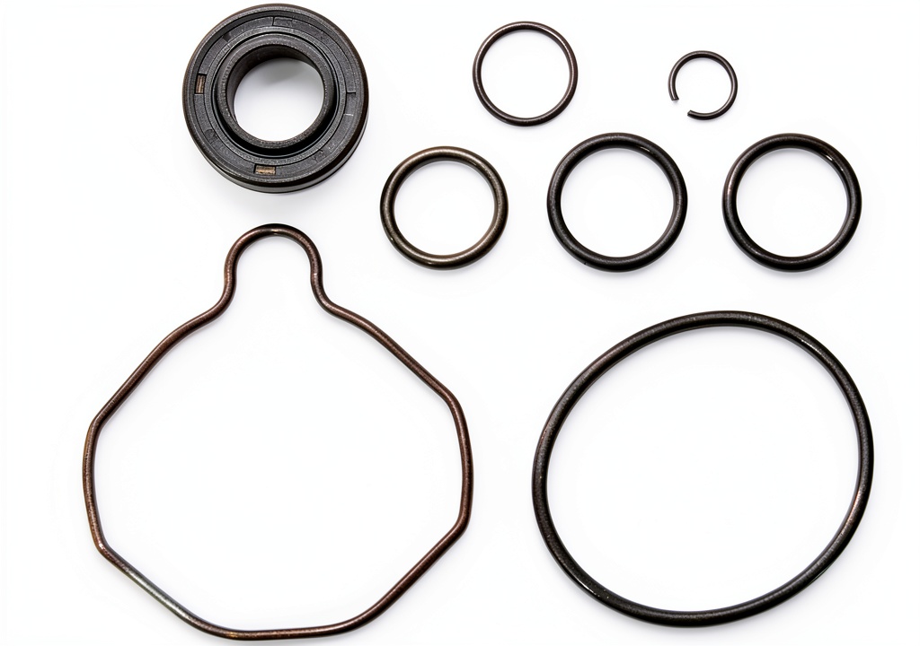 KOTEK power steering pump rebuild kit components laid out on a workbench