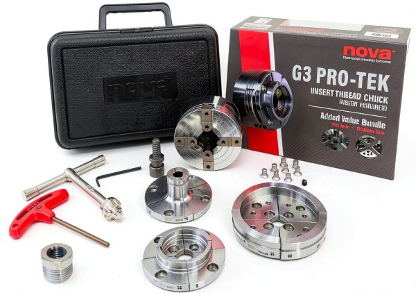Nova Pro-Tek 48296 G3 Wood Lathe Chuck Kit with 3 jaw sets (2" Standard, 4" Bowl Jaws, and 1" Pin Jaws) insert version, with adapter insert (with IXNS 1" x 8tpi Insert)-0